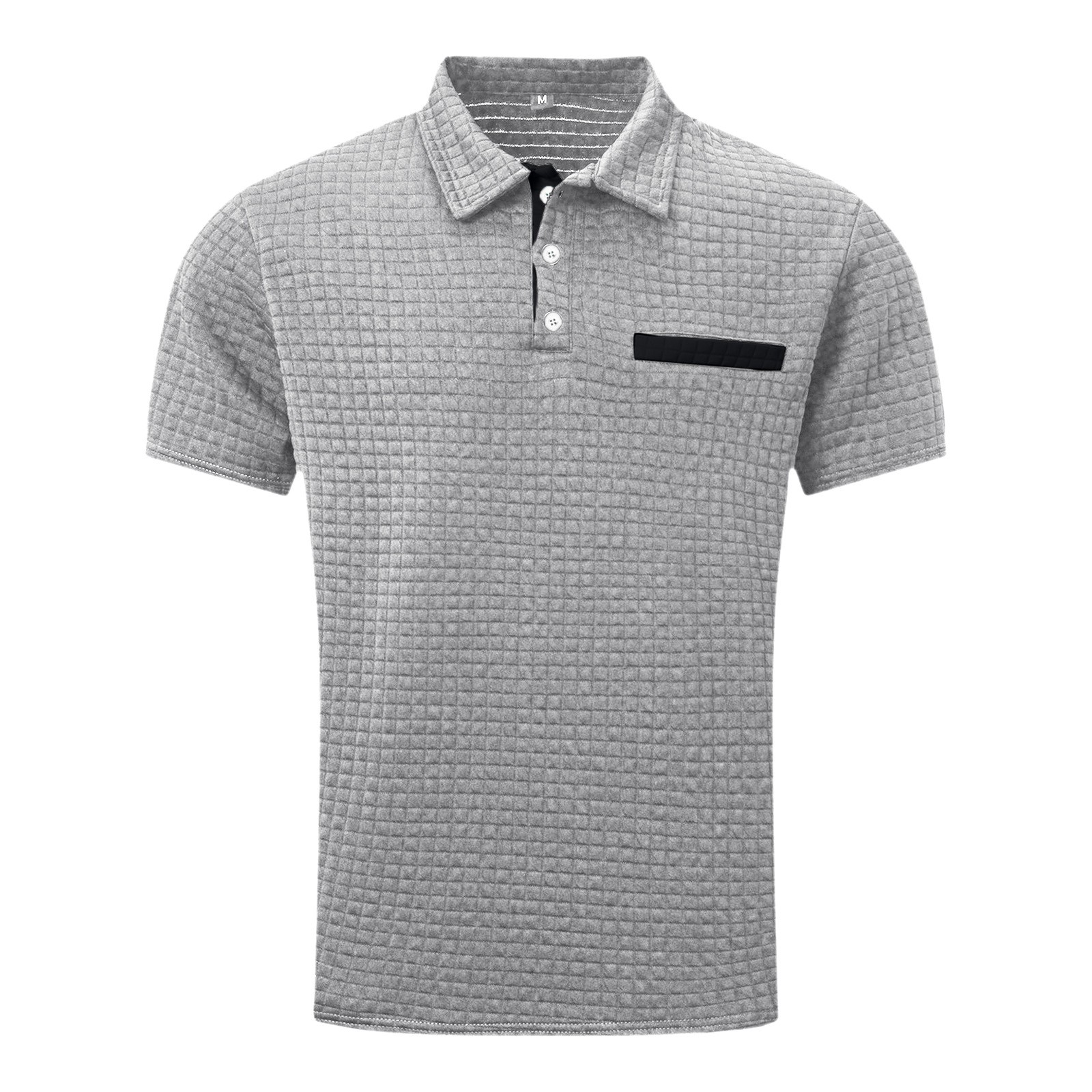 thumbnail image 4 of Camisa de manga corta con solapa y bolsillo para hombre, para primavera-verano, a cuadros, de color liso, tejido elástico y suave, informal para el día a día o para ir a trabajar, lavable a mano en, 4 of 5